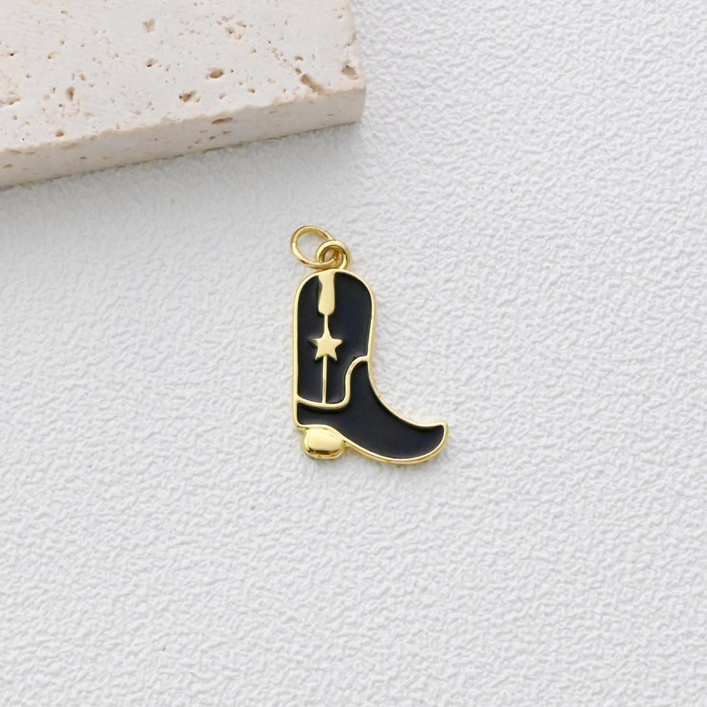 Colgante de botas de vaquero, dijes de botas de lluvia esmaltadas, dijes de botas chapados en oro de 18 quilates, fabricación de pulseras y collares, accesorios de joyería S1346
