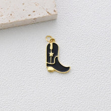 Cargar imagen en el visor de la galería, Colgante de botas de vaquero, dijes de botas de lluvia esmaltadas, dijes de botas chapados en oro de 18 quilates, fabricación de pulseras y collares, accesorios de joyería S1346