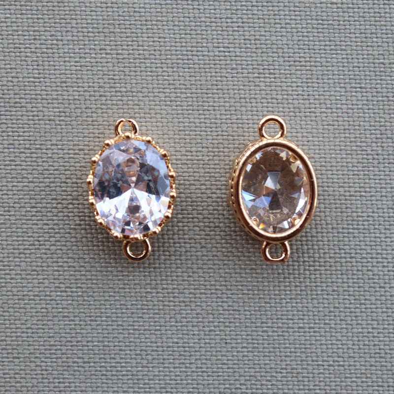 10 dijes ovalados con pavé de circonita cúbica, colgante de cristal de circonita cúbica, colgante para pulsera y collar, chapado en oro auténtico de 14 quilates, accesorios de joyería JY070-F154