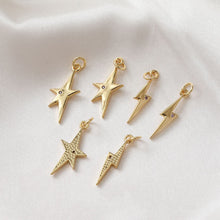 Load image into Gallery viewer, North Star Charms,  Lightning Pendant, CZ Pave Star Pendant, 18K Gold Plated, Necklace Making Star Charms, Jewelry Findings JG026