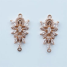 Load image into Gallery viewer, 5pcs Flower Connector Charm, Cubic Zircon Crystal Flower Pendant, Real Gold Plated Brass Earring Charms, Jewelry Findings JY049-F177