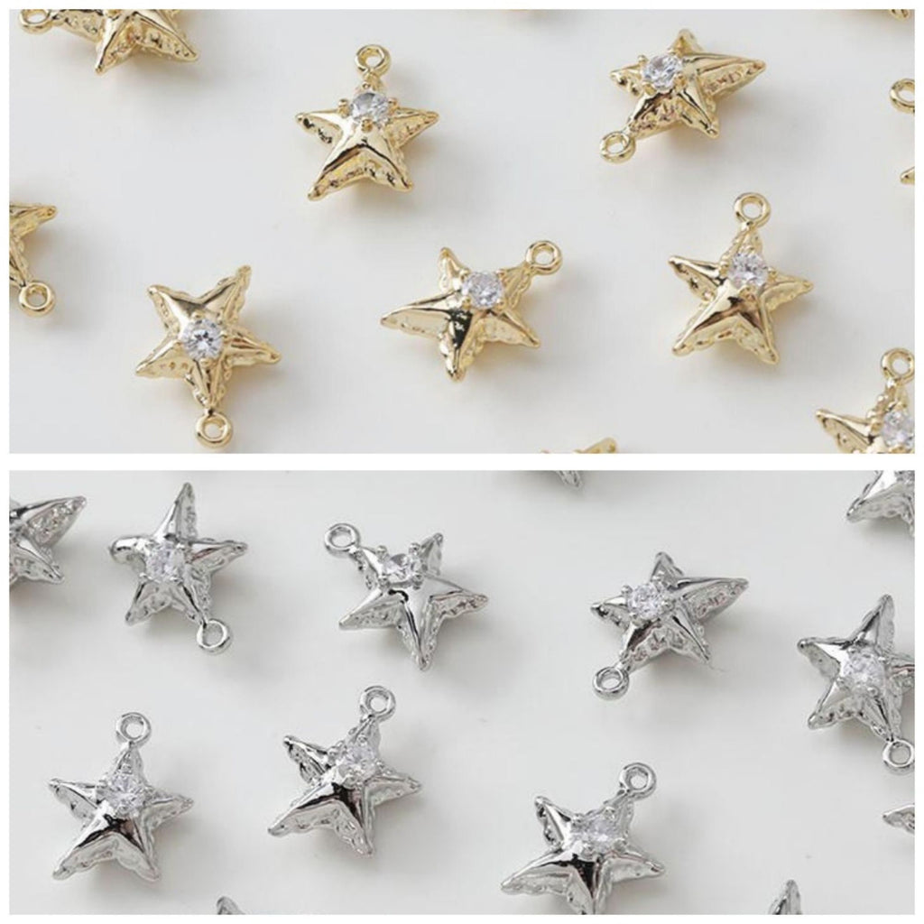 Balloon Style, Hexagram, Heart, Round, Pea, Star Charms, CZ Pave Pendant, 14K Gold Plated, Necklace Making Charms, Jewelry Findings ZZ043