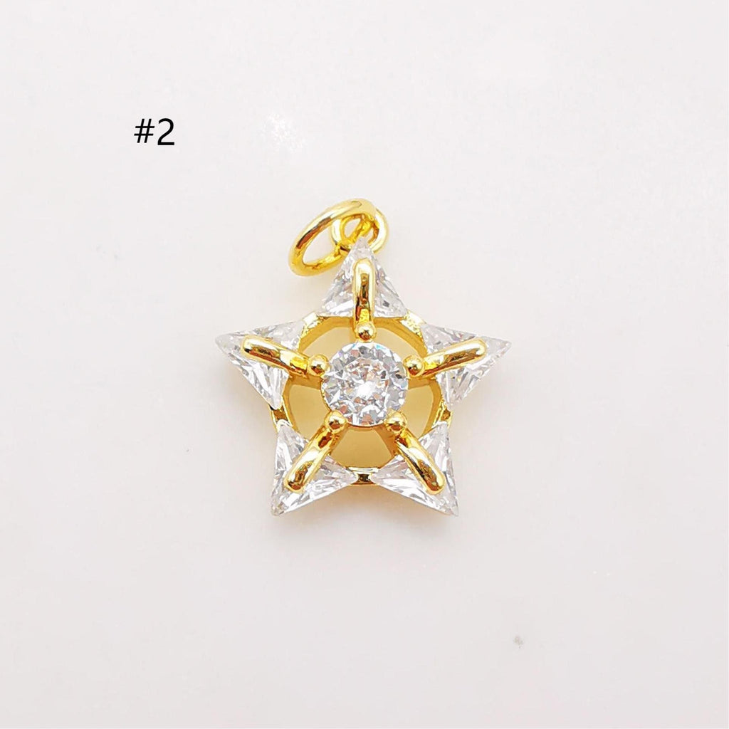 Star Charms,  Crystal Cubic Pave Star Pendant, 18K Gold Plated, Necklace Making Star Charms, Jewelry Findings S356