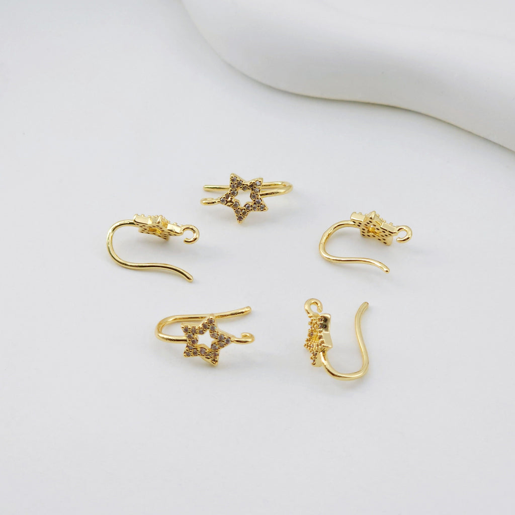 4pcs 18K Gold Plated Ear Wires, Star Cubic Pave Earring Hooks, Nickel Free, Fish Hooks, Ear Wires for Jewelry Making D0133
