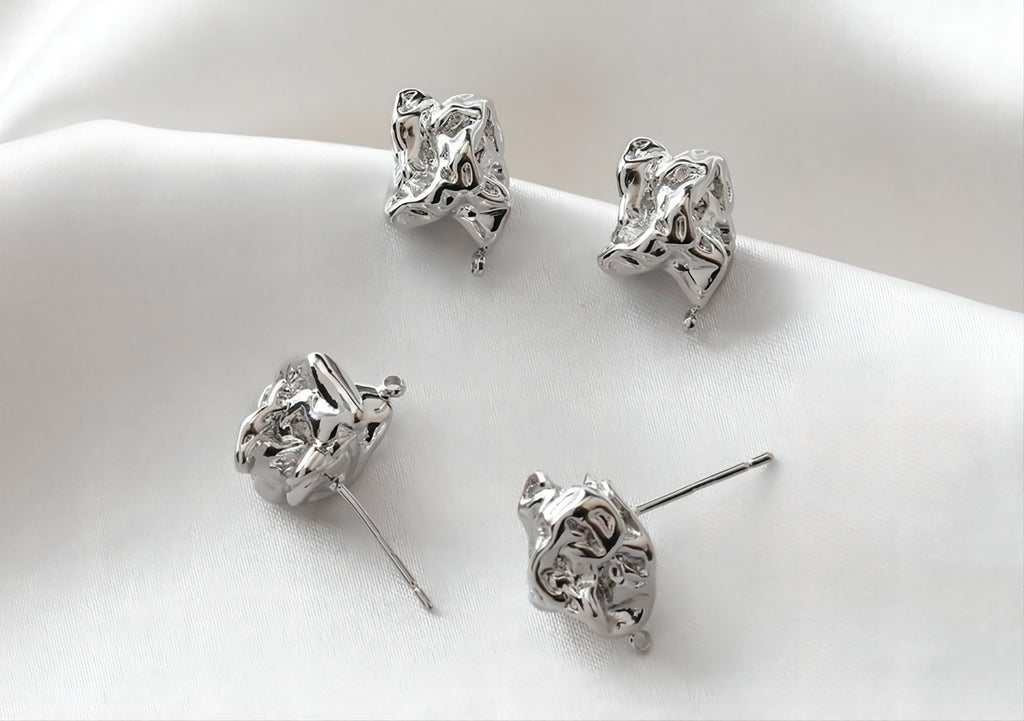 Irregular Ear Post With Loop, S925 Silver Ear Pin Nickel Free Earrings, Gold/Silver Ear Stud, Hypoallergenic Earring Findings G005