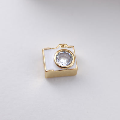 Enamel Camera Beads, Square Spacer Beads, Large Hole Gold Plated Beads, 18K Gold Plated,  Bracelet Necklace Making Jewelry Finding S1166