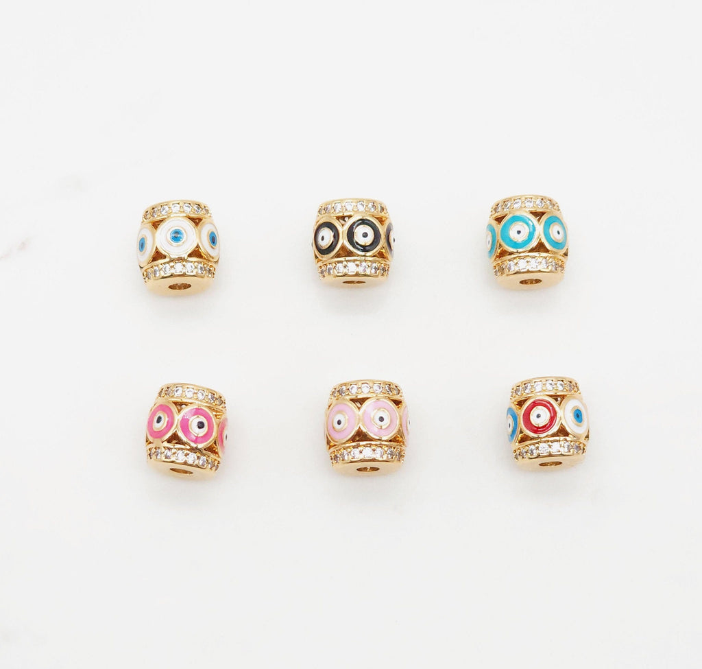 Barrel Column Beads, Spacer Beads, Enamel Evil Eye Beads, 18K Gold Plated Bracelet Necklace Making Jewelry Finding S20350