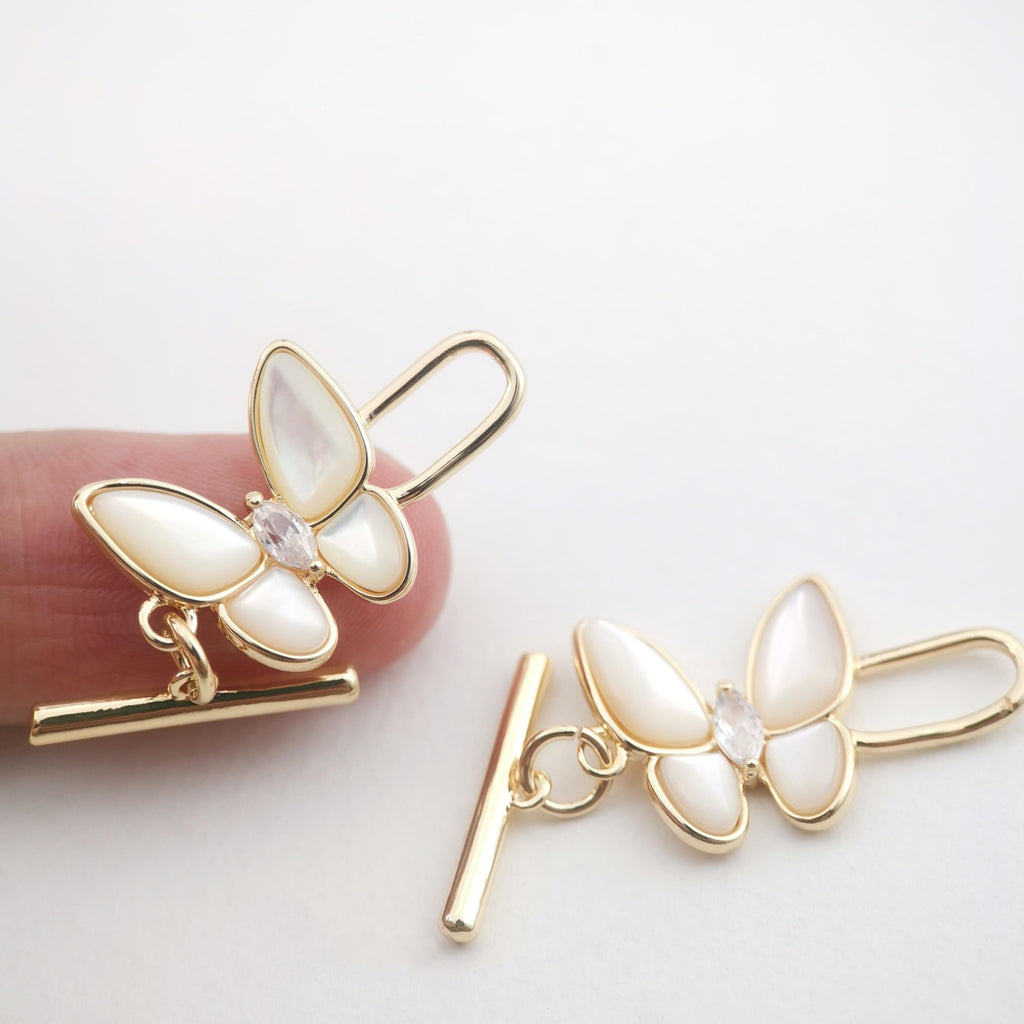 Butterfly OT Toggle Clasps, 18K Gold Plated OT Buckle, Mother of Pearl, Necklace Closure, Connectors Clasps, Jewelry Findings ZX048
