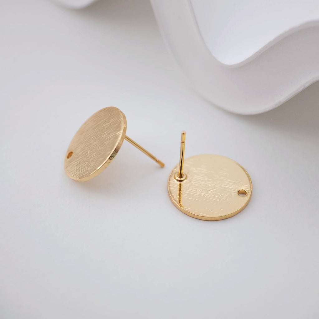 أقراط دائرية بلمسة نهائية مصقولة، 15 مم، عمود ذهبي مع حلقة، مضاد للحساسية، نتائج الأقراط، لوازم صنع الأقراط يدويًا D0043