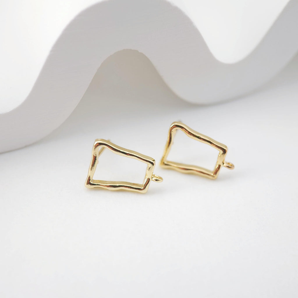 18K Gold Irregular Quad Earring Post With Loop, S925 Silver Pin, Stud Earring Nickel Free, 14*10mm, Hypoallergenic Earring Findings D0230