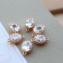 Cargar imagen en el visor de la galería, 10 dijes ovalados con pavé de circonita cúbica, colgante de cristal de circonita cúbica, colgante para pulsera y collar, chapado en oro auténtico de 14 quilates, accesorios de joyería JY070-F154