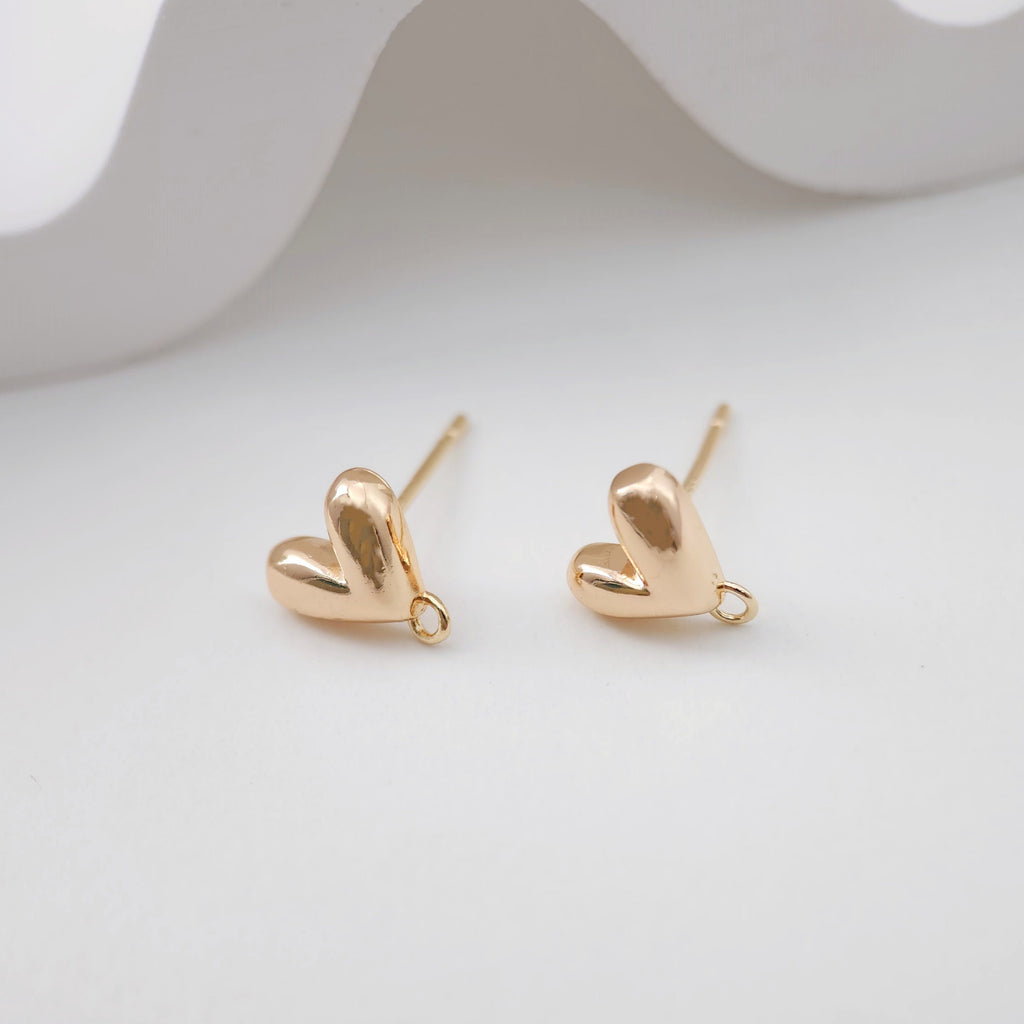 4pcs Heart Earring Post, 8.5mm, 18k Gold, S925 Silver Ear Pin, Nickel Free, Heart Stud with Loop, Hypoallergenic Earring Findings ZX247
