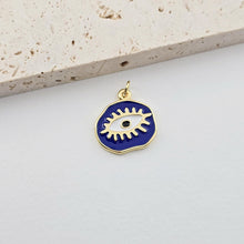 Load image into Gallery viewer, Enamel Evil Eye Charm, 18K Gold Plated Eye Pendant, 20mm, Necklace Making Charm, Jewelry Findings S1283