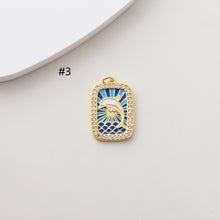 Load image into Gallery viewer, Rectangular Card Charm, Enamel Pendant, 18K Gold Plated, CZ Pave Pendant, Marine Life Pendant, Necklace Making Charm, Jewelry Findings S1388