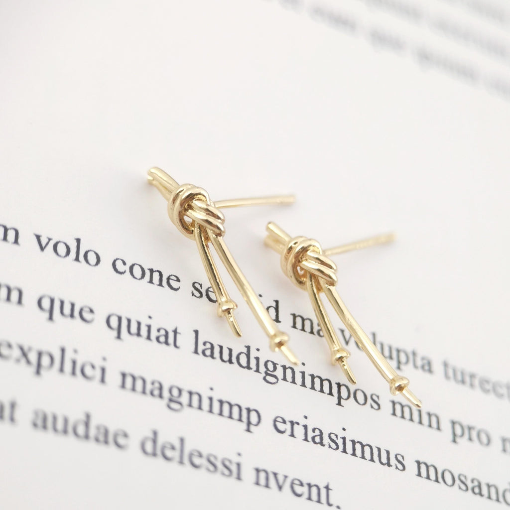 4pcs Gold Knot Earring Post With Loop, S925 Silver Ear Pin, Nickel Free Earrings, 18K Ear Stud Loop, Tie The Knot Earring Findings ZX027