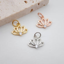 Load image into Gallery viewer, 2PCS Lotus Flower Charms, 18K Gold Plated Cubic Pave Charms, Plant Pendant, Necklace Earring Making Charms, 11x13mm, Jewelry Findings S744