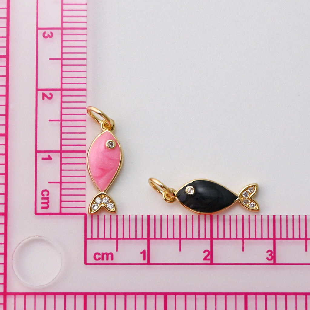 Colgante de pez, dijes de pez esmaltados, circonita pavé, dijes de animales chapados en oro de 18 quilates, para hacer pulseras y collares, accesorios de joyería S1445