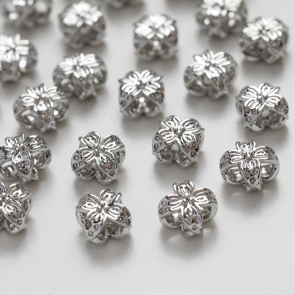 Cuentas espaciadoras de flores, chapadas en oro de 14 quilates, cuentas de flores 3D, delicadas cuentas para hacer aretes, accesorio de joyería GZ251