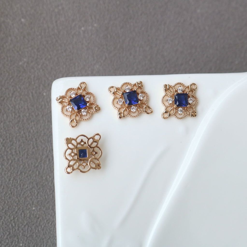 10pcs Flower Connector, Cubic Zircon Crystal Pendant, Bracelet Necklace Pendant, 14K Real Gold Plated, Jewelry Findings HL110-F008