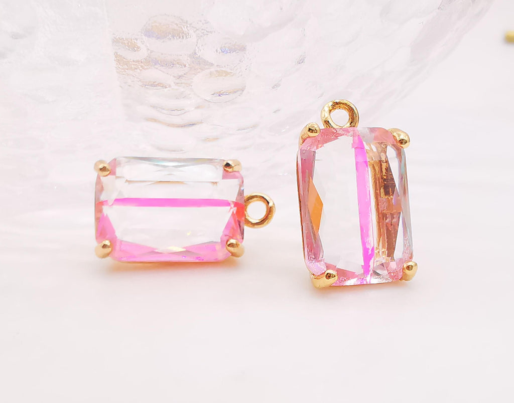 5pcs Colorful Crystal Charm, Crystal Pendant, Bracelet Necklace Pendant, Gold Plated Glass Charm, Jewelry Findings L005-F257