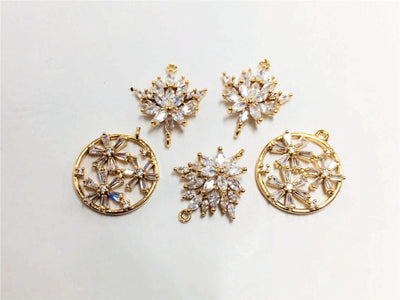 Flower Charm, Cubic Zircon Crystal Flower Pendant, CZ Earring Charms,  Real Gold Plated Brass Earring Charms, Jewelry Findings STG021-F207