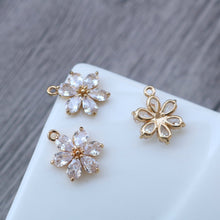 Load image into Gallery viewer, CZ Flower Charm, Cubic Zircon Crystal Flower Pendant, CZ Earring Charms,  Real Gold Plated  Earring Charms, Jewelry Findings HL006-F020