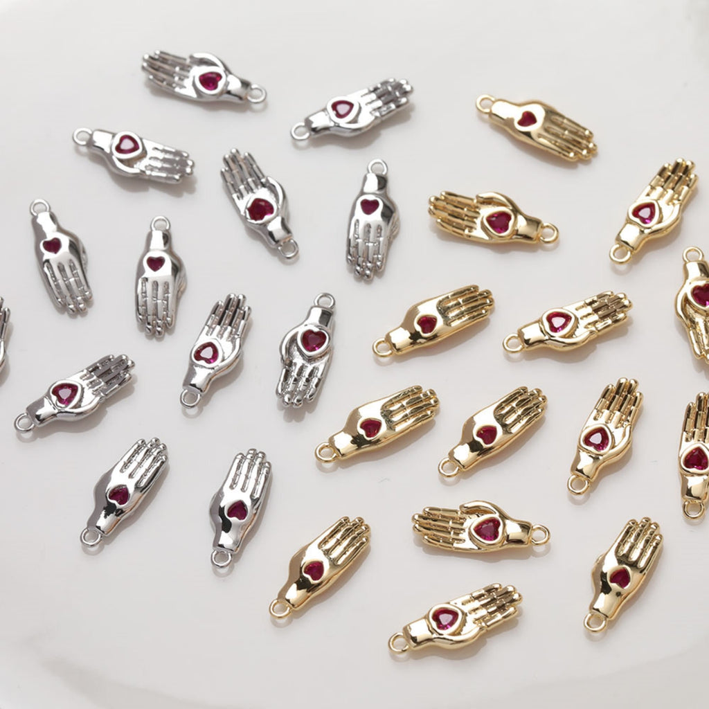 2pcs Hand Charm, 14K Gold/Silver Plated CZ Pave Pendant, Neckalce Bracelet Making Pendant, Jewelry Supply Finding GZ112