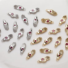 Load image into Gallery viewer, 2pcs Hand Charm, 14K Gold/Silver Plated CZ Pave Pendant, Neckalce Bracelet Making Pendant, Jewelry Supply Finding GZ112