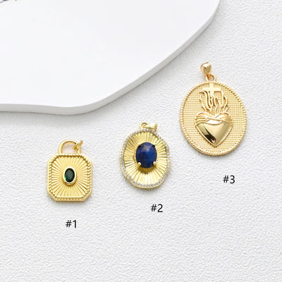 Colgante cuadrado plisado, colgante ovalado, dijes de cruz con corazón, pavé de circonitas cúbicas, chapado en oro de 18 quilates, para hacer collares, accesorios de joyería S1355