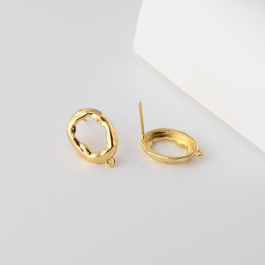 أقراط مطروقة غير منتظمة بعمود مع حلقة، مطلية بالذهب عيار 18 قيراطًا، خالية من النيكل، دبوس من الفضة الاسترلينية S925، نتائج قرط مخرمة مضادة للحساسية D0461