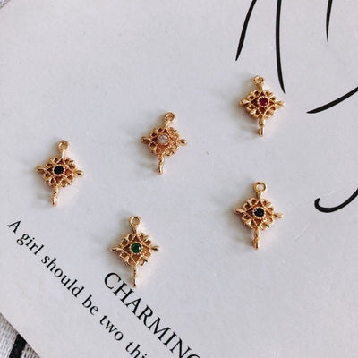 10pcs Flower Connector Charm with loops, Boho Connector, CZ  Pendant, Bracelet Necklace Making, Gold Plated Jewelry Findings MY032-F230