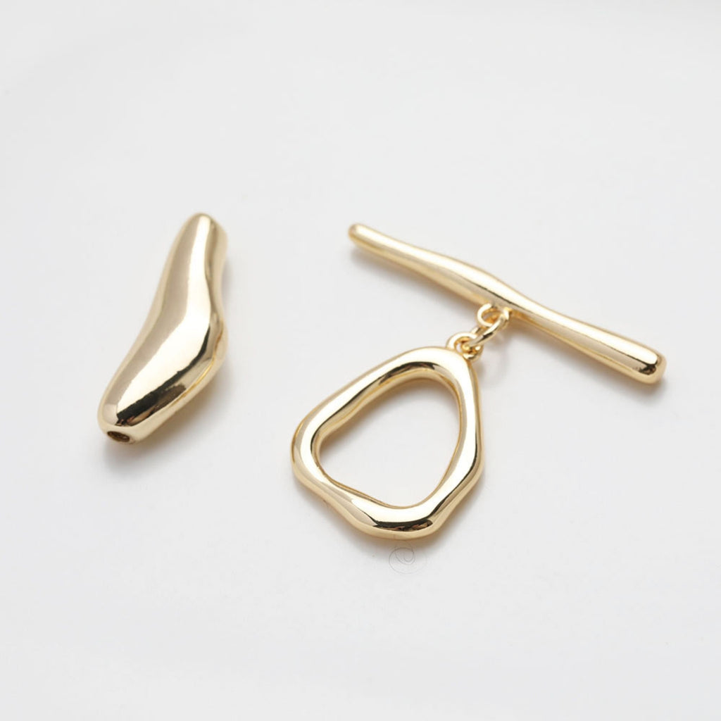 OT Toggle Clasps, One Set, Irregular Beads, 14K Gold Plated OT Buckle, Silver Clasp, Necklace Closure, Connectors Clasps GZ523