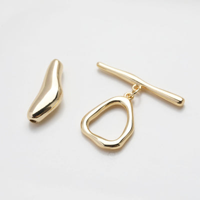 OT Toggle Clasps, One Set, Irregular Beads, 14K Gold Plated OT Buckle, Silver Clasp, Necklace Closure, Connectors Clasps GZ523