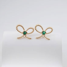 Load image into Gallery viewer, Bow Tie Earring Post With Loop, 14K Gold Plated, Green CZ Pave, Nickel Free Earrings, Bow Tie Ear Stud with Loop ZX312