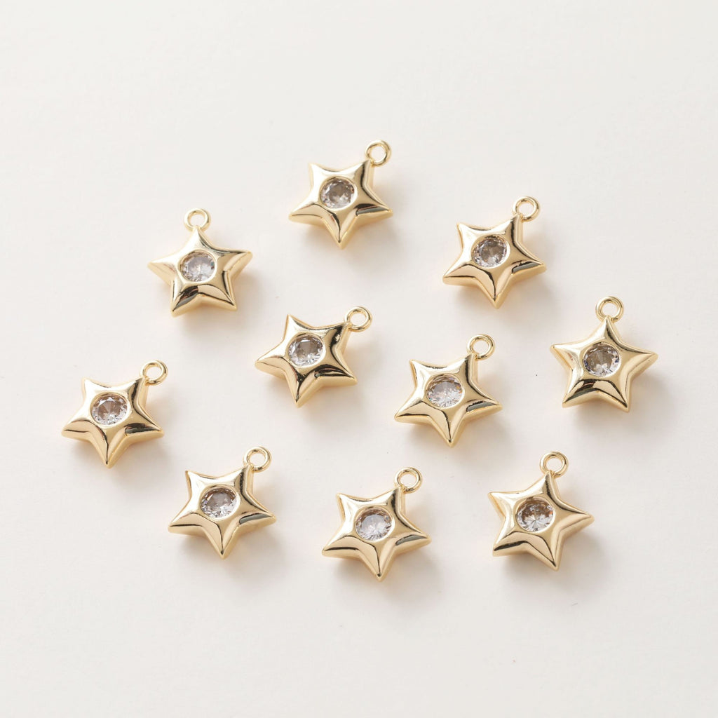 Hamsa Hand Charms, Star Charm, 14K Gold plated Cubic Zirconia Pave Pendant, Jewelry making supplies for Necklace and Bracelet GZ418