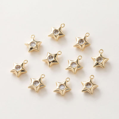 Hamsa Hand Charms, Star Charm, 14K Gold plated Cubic Zirconia Pave Pendant, Jewelry making supplies for Necklace and Bracelet GZ418