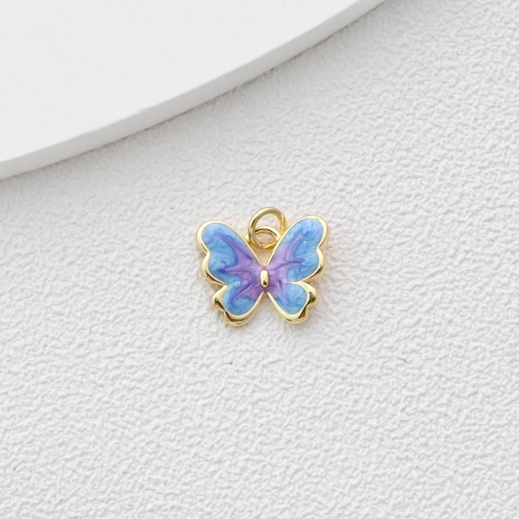 Enamel Butterfly Dangle Pendants, 18K Gold Plated Enamel Butterfly Pendant, Earring Making Charm, Jewelry Findings S1367