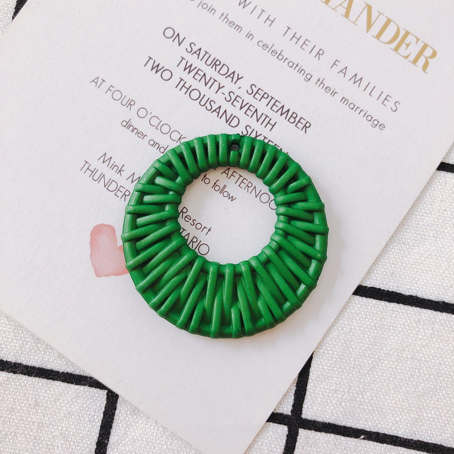 10PCS Resin Faux Woven Rattan Round Hollow Pendant, 8 Colors You Choose, S925 Silver Ear Stick, Nickel Free, Earring Finding MY009