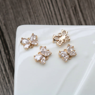 CZ Pave Butterfly Charm, Cubic Zircon Crystal Butterfly Pendant, Bracelet Necklace Pendant, Gold Plated, Jewelry Findings HL113-F206