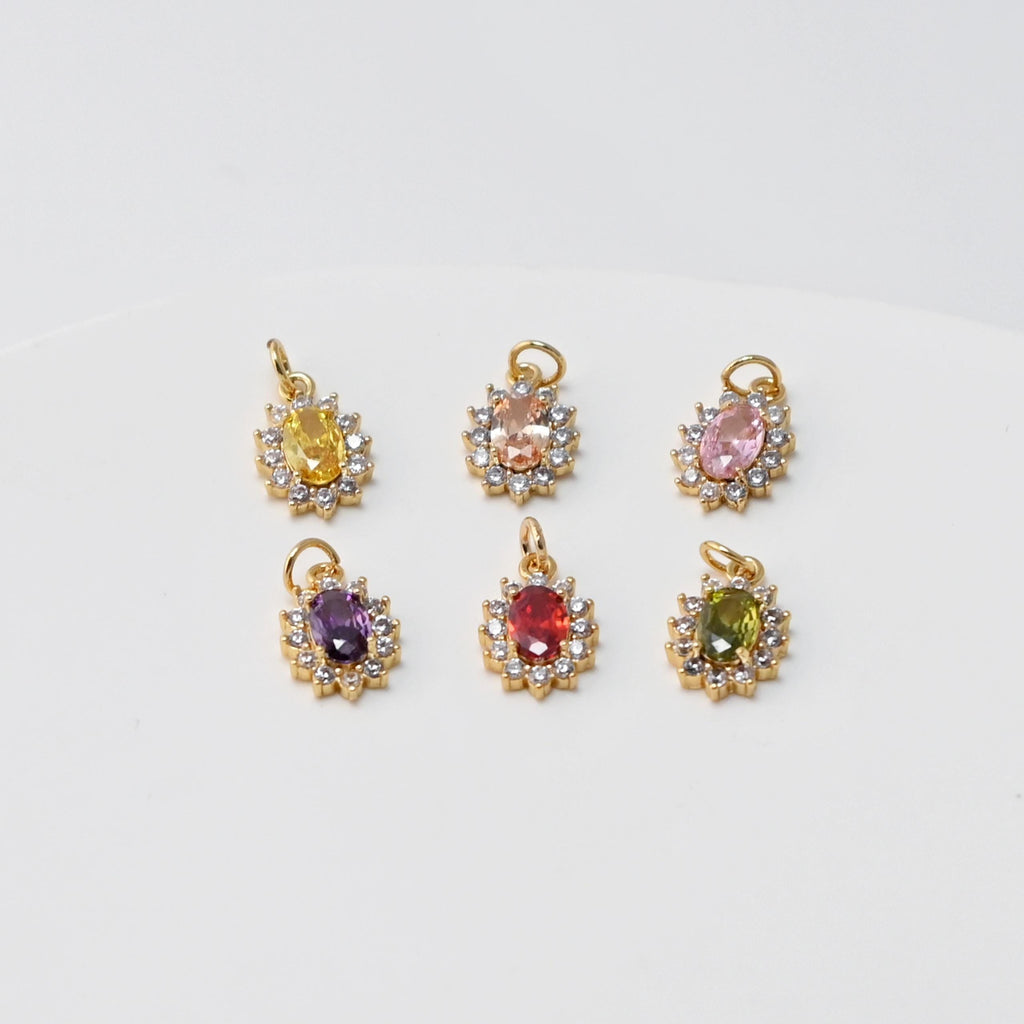 Oval Crystal Pave Charm, Pave CZ Pendant, Dainty Charms for Necklace Bracelet Making, Jewelry Findings S20360