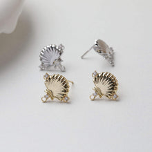 Load image into Gallery viewer, Shell Pave Cubic Earring Post, Shell Post, Gold/Silver, S925 Silver Pin Nickel Free Earrings, Hypoallergenic Earring Findings GT054