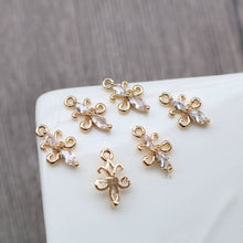 Load image into Gallery viewer, 10pcs Flower Connector Charm, Cubic Zircon Crystal Flower Pendant, Real Gold Plated Brass Earring Charms, Jewelry Findings HL065-F034