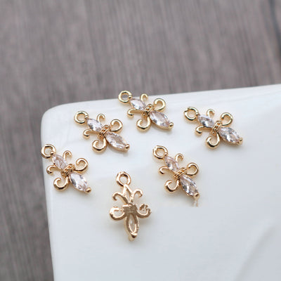 10pcs Flower Connector Charm, Cubic Zircon Crystal Flower Pendant, Real Gold Plated Brass Earring Charms, Jewelry Findings HL065-F034