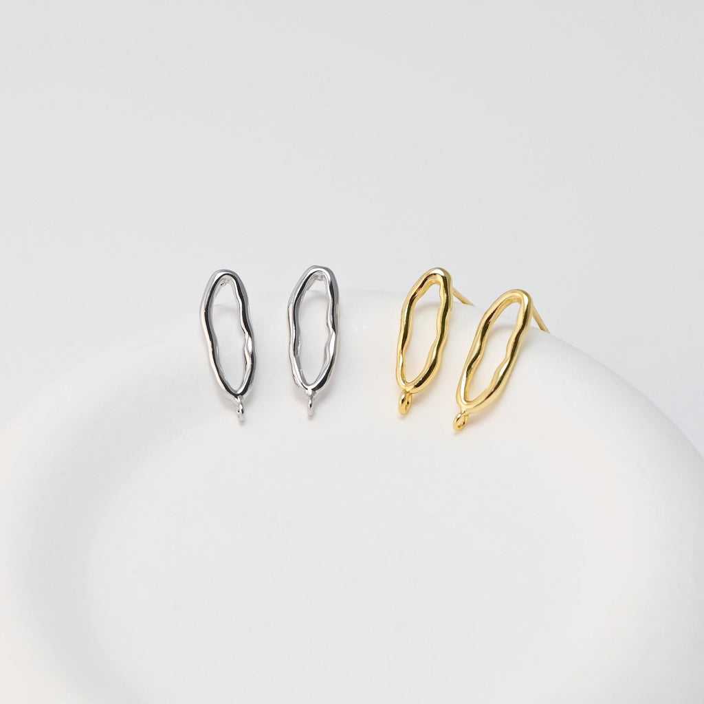 Irregular Earrings Post With Loop, Geometric, 18K Gold Plated, Nickel Free, S925 Silver Pin, Ear Stud Hypoallergenic Earring Findings D0472