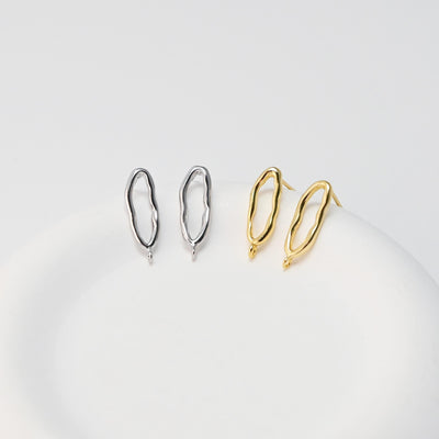 Irregular Earrings Post With Loop, Geometric, 18K Gold Plated, Nickel Free, S925 Silver Pin, Ear Stud Hypoallergenic Earring Findings D0472