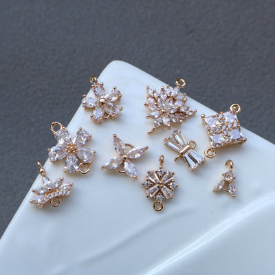 CZ Multishape Connector, Cubic Zircon Crystal Pendant, CZ Earring Charms,  Real Gold Plated Brass Earring Charms, Jewelry Finding HL009-F115