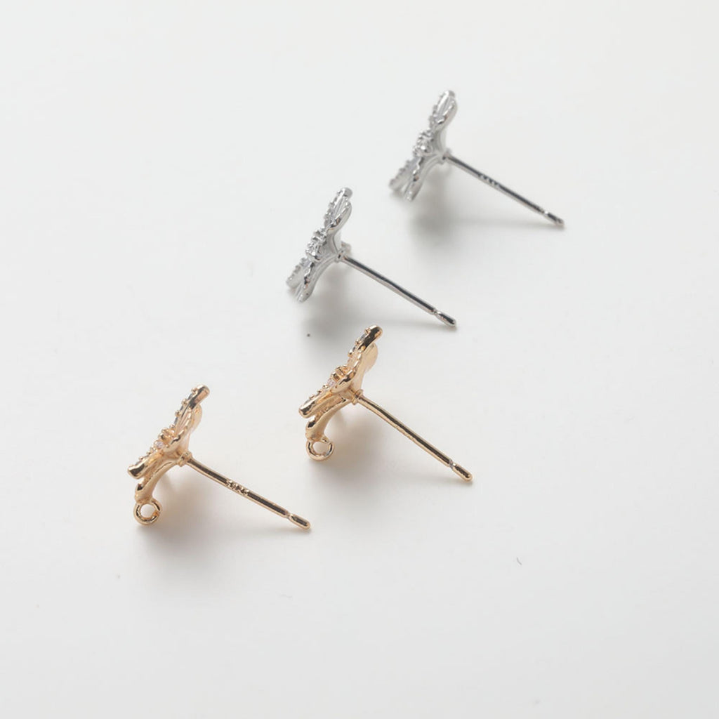 Cubic Zirconia Flower Post Earrings, Gold Plated Earring Post with Loop, Hypoallergenic, Handmade Earring Finding,DIY Earring Supplies GZ766