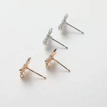 Load image into Gallery viewer, Cubic Zirconia Flower Post Earrings, Gold Plated Earring Post with Loop, Hypoallergenic, Handmade Earring Finding,DIY Earring Supplies GZ766