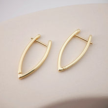 Load image into Gallery viewer, Gold V Shape Hoop Earring, 27.5*12.6mm, 18K Gold Plated Leverback Earrings, Huggie Hoops Earring D0117