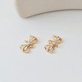 10pcs CZ Pave Bow Tie Connector, Cubic Pendant, Earring Connectors, Real Gold Plated Brass Earring Charms, Jewelry Findings D0294